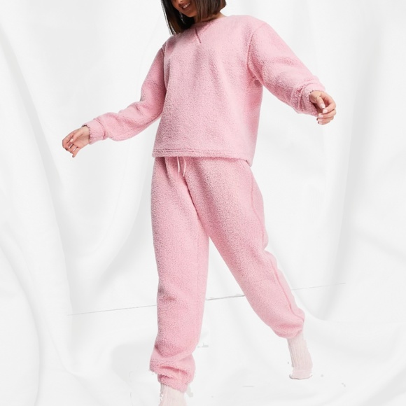 SET of 2️⃣ - ASOS Women's Fleece Lounge Sweatshirt & Sweatpant in Pink￨Size 6 - Picture 2 of 14